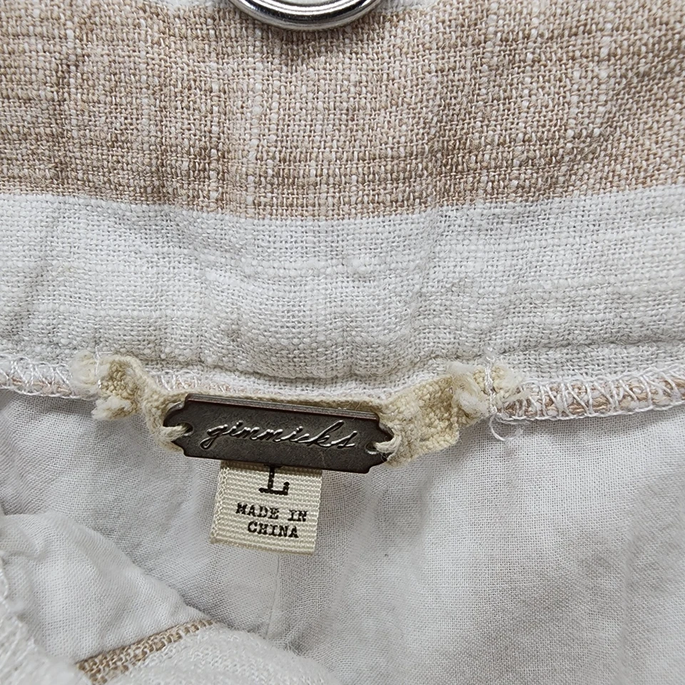 Шорты с пряжкой женские большие льняные белые бежевые в полоску - Изображение 3 из 4