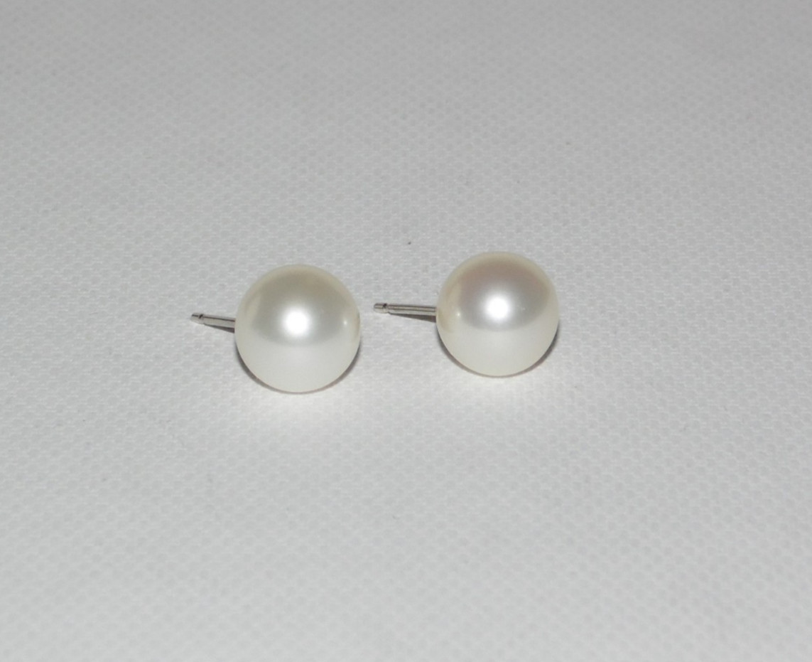Vintage 14k Solid White Gold Posts Large Pearl St… - image 1