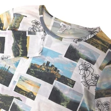 Rue21 Sheer Mesh Graphic Top XL Scenic City Nature Floral Y2K Aesthetic Long Sle