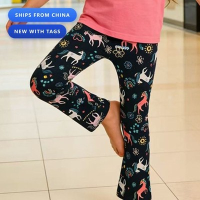 Girls Unicorn Print Flare Leggings Cotton Dark Navy Basic Kids Pants