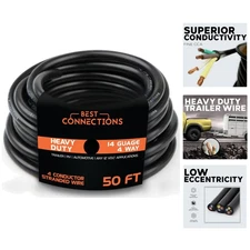 Versatile 50 Ft Heavy Duty 14 Gauge 4-Way Trailer Wire -  CCA Insulation