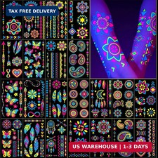 Glow in the Dark Party Supplies Temporary Tattoos 192 PCS, Neon UV Blacklight R
