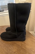 Title: UGG Australia Classic Tall Black Suede Sheepskin Boots Women  s Size 9