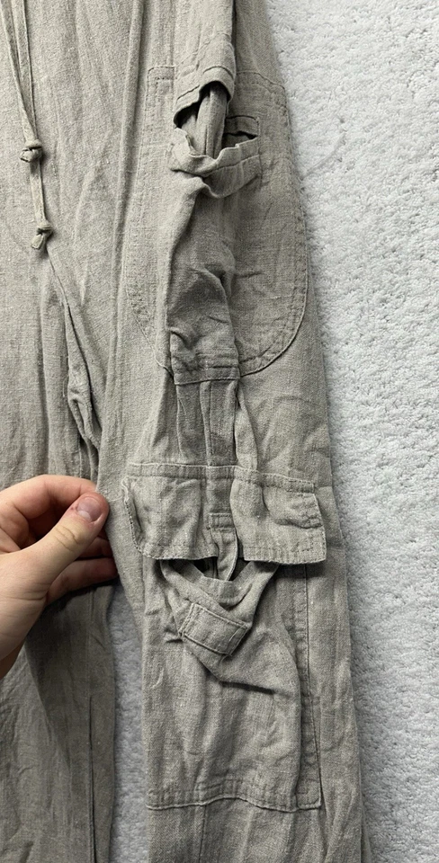 Flax Womens Size M Beige Cargo Linen Drawstring Pants (U3) - Image 3 of 4