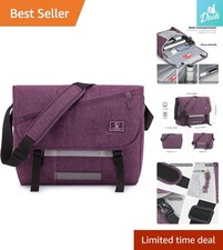 Durable 15.6 Inch Laptop Crossbody Bag with Theft-Proof Zippers, Purple Elegance