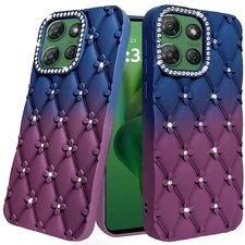 For Moto G Power 2025 Case Bling Diamond Pattern Padded Cover + Tempered Glass
