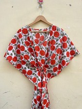 Indian Orange Kitty Handmade Cotton Kaftan Maxi Dress Women's Clothing Gown US