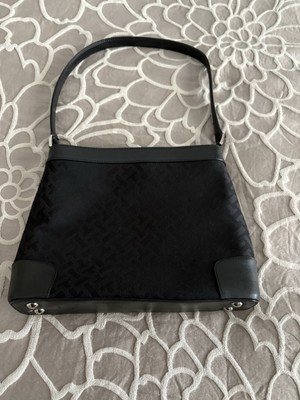 Talbots Vintage Shoulder Handbag Monogram Black Canvas Leather Trim ~ VGUC