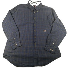 Tommy Hilfiger Mens XL Blue Plaid Button Down Shirt Long Sleeve Crest Logo
