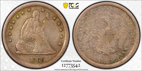 1869-S Seated Liberty Quarter VF-30 PCGS