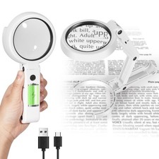 Upgraded Rechargeable 10X Magnifying Glass with Light and Stand, White