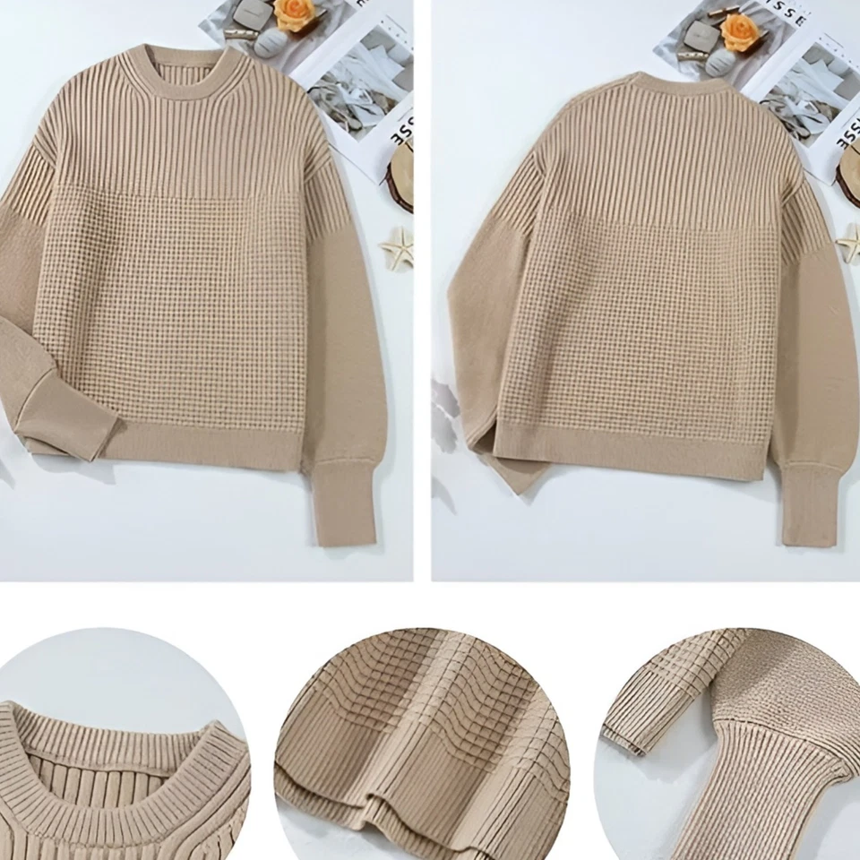 Pull oversize pour femme manches bouffantes style vintage élégant beige S - Photo 4/4