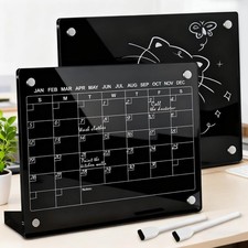 2PCS Black Acrylic Calendar Dry Erase Board with Stand for Desk, 16x12 Large ...
