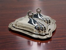 rare vintage onieda ltd silver plate ornamental double butter dish.