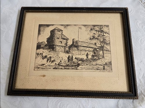 Vtg. Fort Dearborn, 1804 etching by John Courtney Sandifur, framed. 1931. - Picture 1 of 16