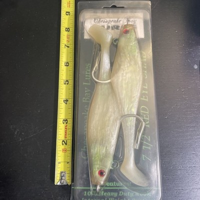 Chesapeake Bay Lures (2) 7RES-07 7 1/2'' Red Eye Shad Pearl White 10/0 Mustad NIB