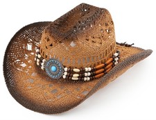 Pro Celia Straw Cowboy Hat for Women and Men, Western Cattleman Style, Wide S...