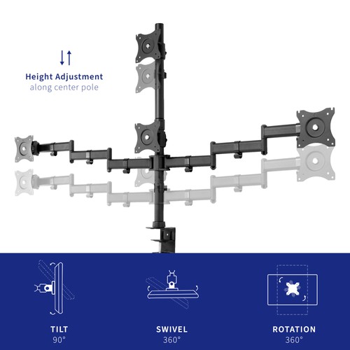 VIVO Quad Monitor Heavy Duty Desk Mount 3 + 1, Holds Computer Screens up to 24" - 第 3/8 張圖片