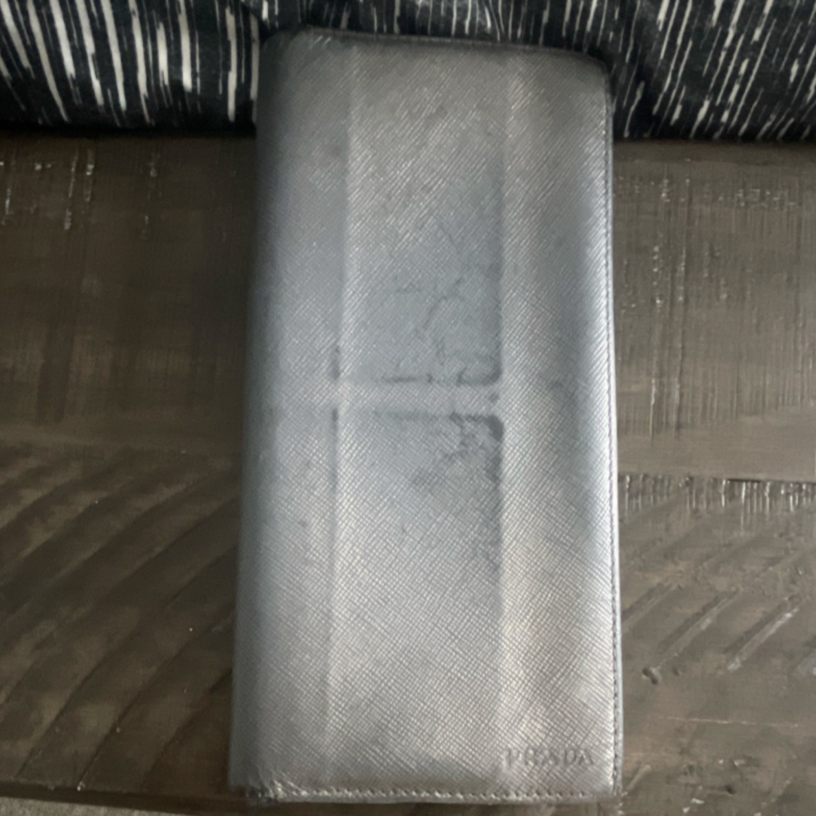 PRADA Gray Solid Pattern Folding Wallet Women's C… - image 1