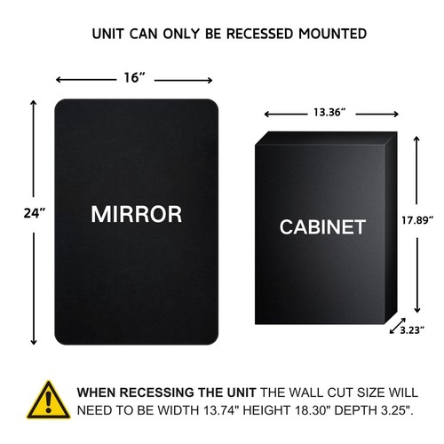 TEHOME Farmhouse Black Metal Framed Recessed Bathroom Medicine Cabinet with B... - Picture 2 of 9