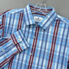 Mizzen Main Shirt Mens XL Blue Red Plaid Trim Fit Stretch Performance Button Up