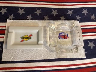 Vintage Sunoco Gas & Oil Company Advertising Glass Ashtray Esso Lot Of Two