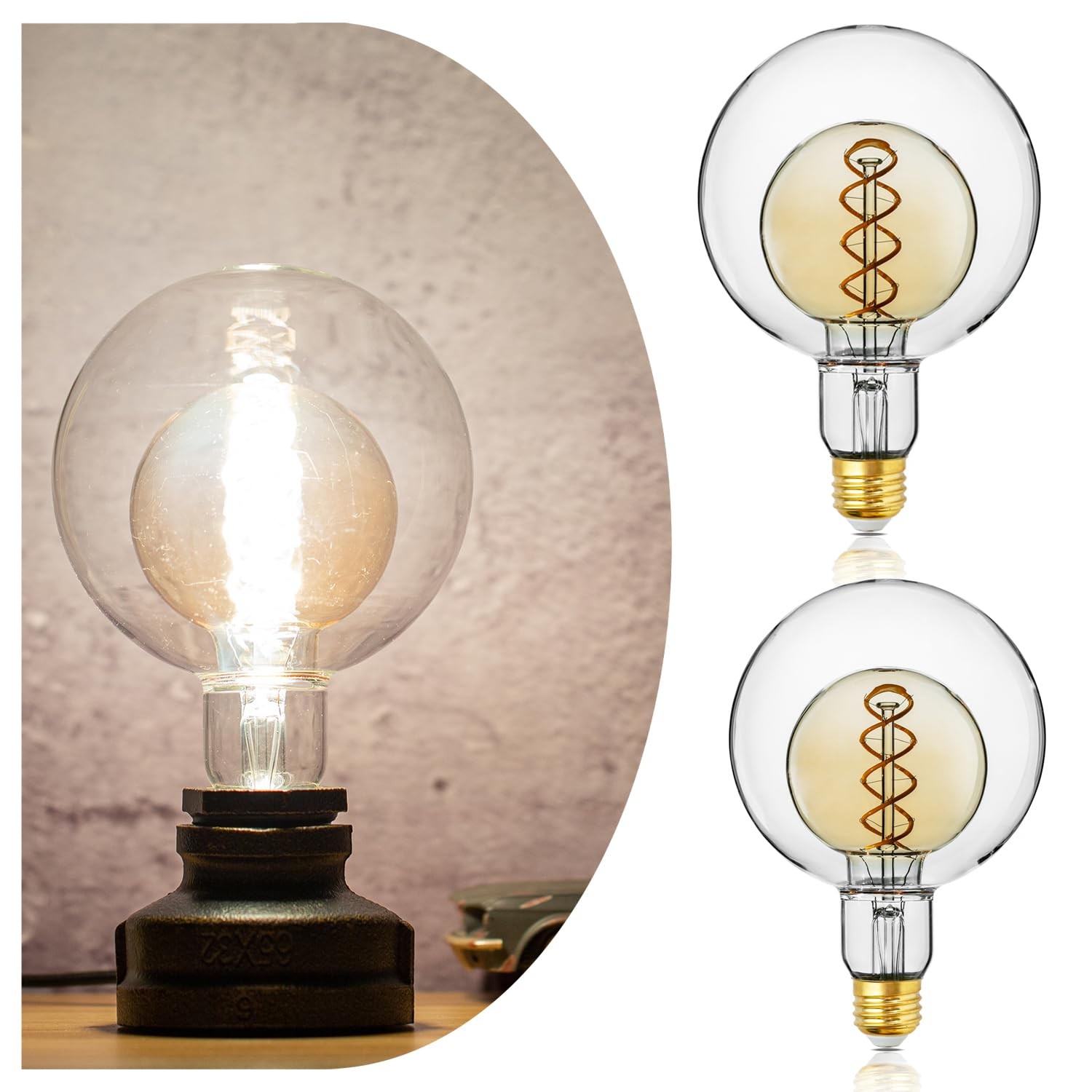 Large Globe LED Light Bulbs, Decorative Dimmable LED with 7W Equivalent to 40...