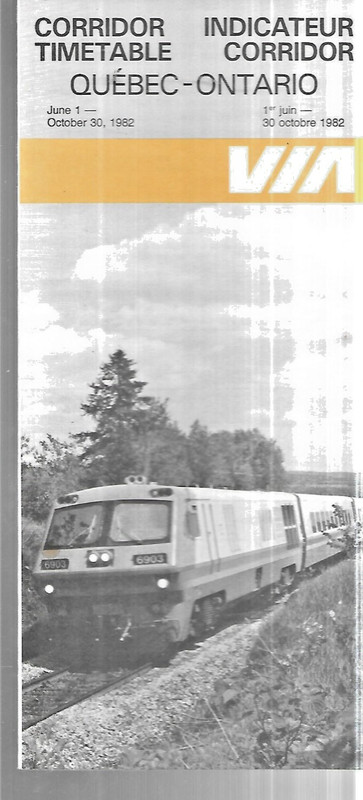 VIA  CORRIDOR TIMETABLE QUEBEC - ONTARIO  JUNE 1 - OCT 30 1982