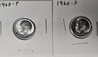 1960-P&D Dimes in Mint Cello - Pair of bright BU silver coins.