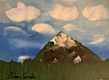 ORIGINAL PAINTING 16X20 Mountains Clouds Grass Fine Wall Art Home Interior Decor
