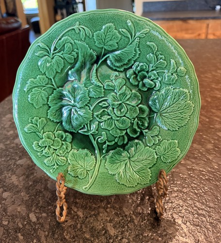 Antique 1890s Majolica Geranium Leaf Plate 8 3/4” Victorian- Set of 2