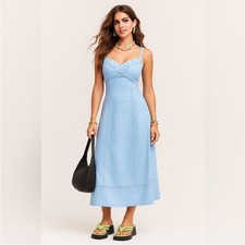 Madewell NWT Sweetheart Midi Dress in Linen Cotton Blend Size 6 Powder Blue