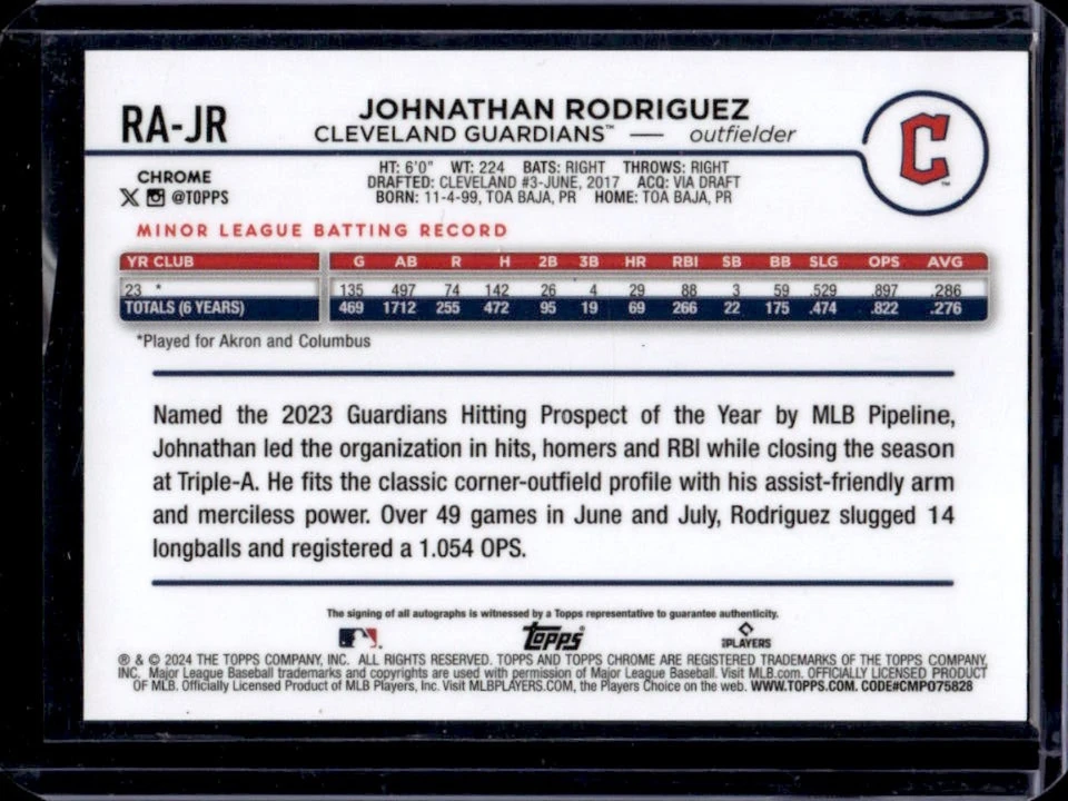 2024 Topps Chrome Update Johnathan Rodriguez Auto RC Rookie #RA-JR Guardians - Image 2 of 2