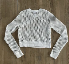 Alo Yoga Mesh Cropped Top Long Sleeve Pullover Women’s Size Small White Mesh Gym