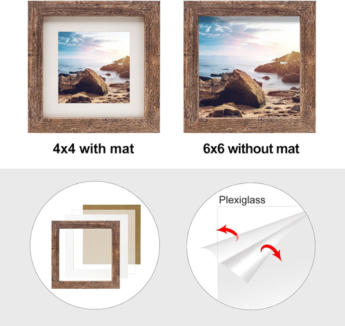 6X6 Picture Frames Set of 2, Square Rustic Wood Grain Photo Frame for Tabletop o - Picture 4 of 12