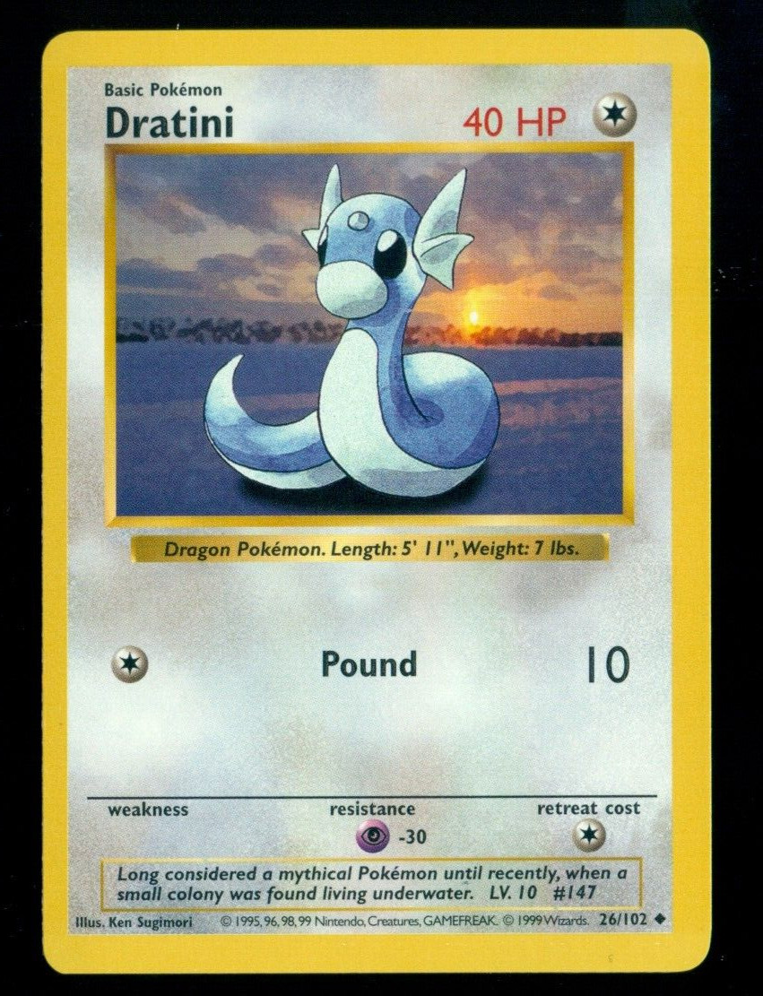1999 Pokemon Base Set shadowless #26 Dratini NM
