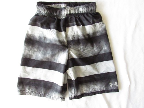 UNDERARMOUR Swimming Trunks KIDS Size S Black/Gray Striped w/ Built-in Briefs - Picture 2 of 6