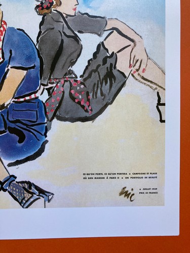 Poster VOGUE 1939 juillet couverture Dessin rétro affiche magazine vintage Eric - Bild 2 von 3