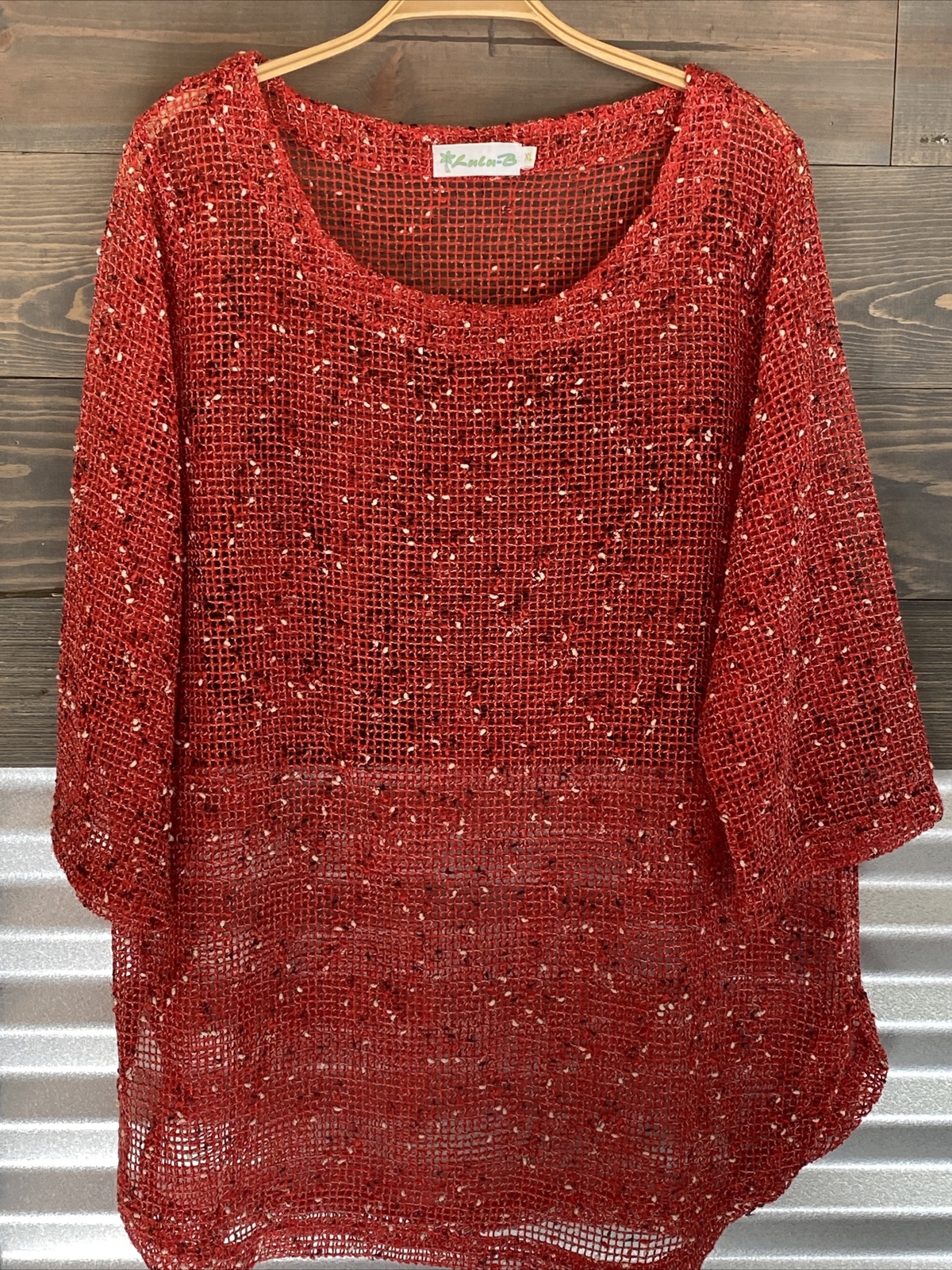 LuluB Net Mesh Pullover See Through Beach Brunch Red… Gem