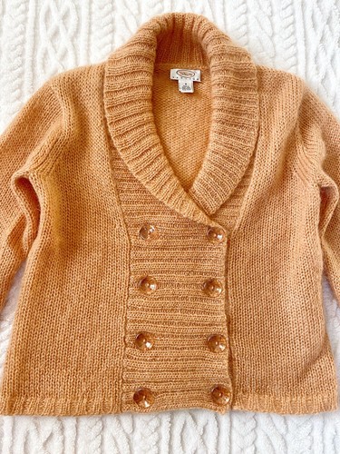 Talbots Sweater SP Petite Tangerine Orange Mohair Double Breasted Cardigan - Picture 2 of 5