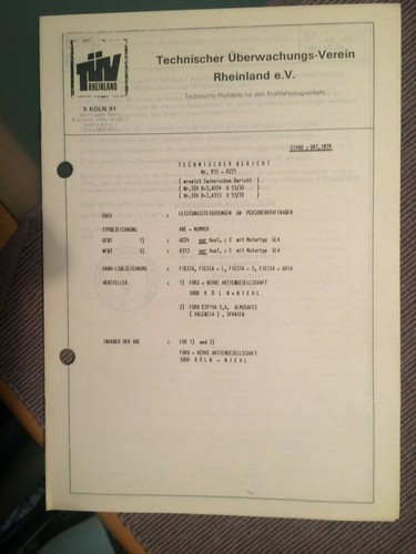 TÜV-Gutachten Leistungssteigerung Motortuning Fiesta I  Top-Zustand