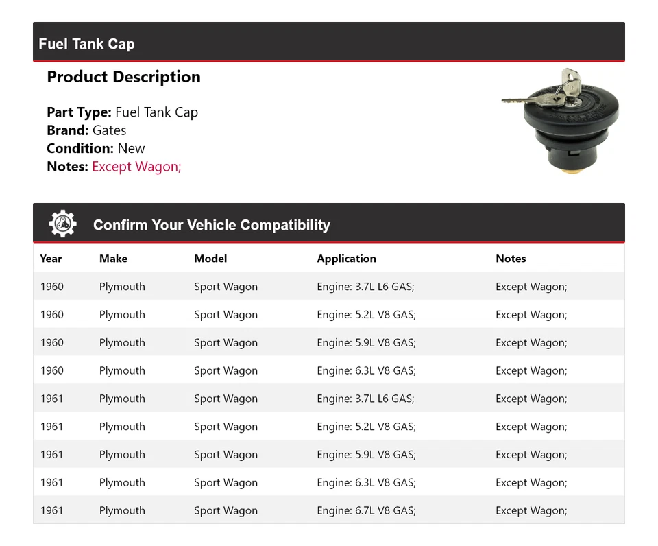 For 1960-1961 Plymouth Sport Wagon Fuel Tank Cap Gates - Image 2 of 4