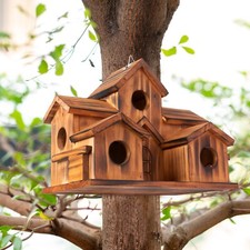 5 Hole Bird Houses Outside, Outdoor Bird House Room for 5 Bird Families Brown 