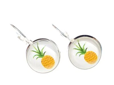 Ananas Ohrringe Miniblings Hänger Obst Sommer Ferien Urlaub Cabochon versilbert - Bild 1 von 4
