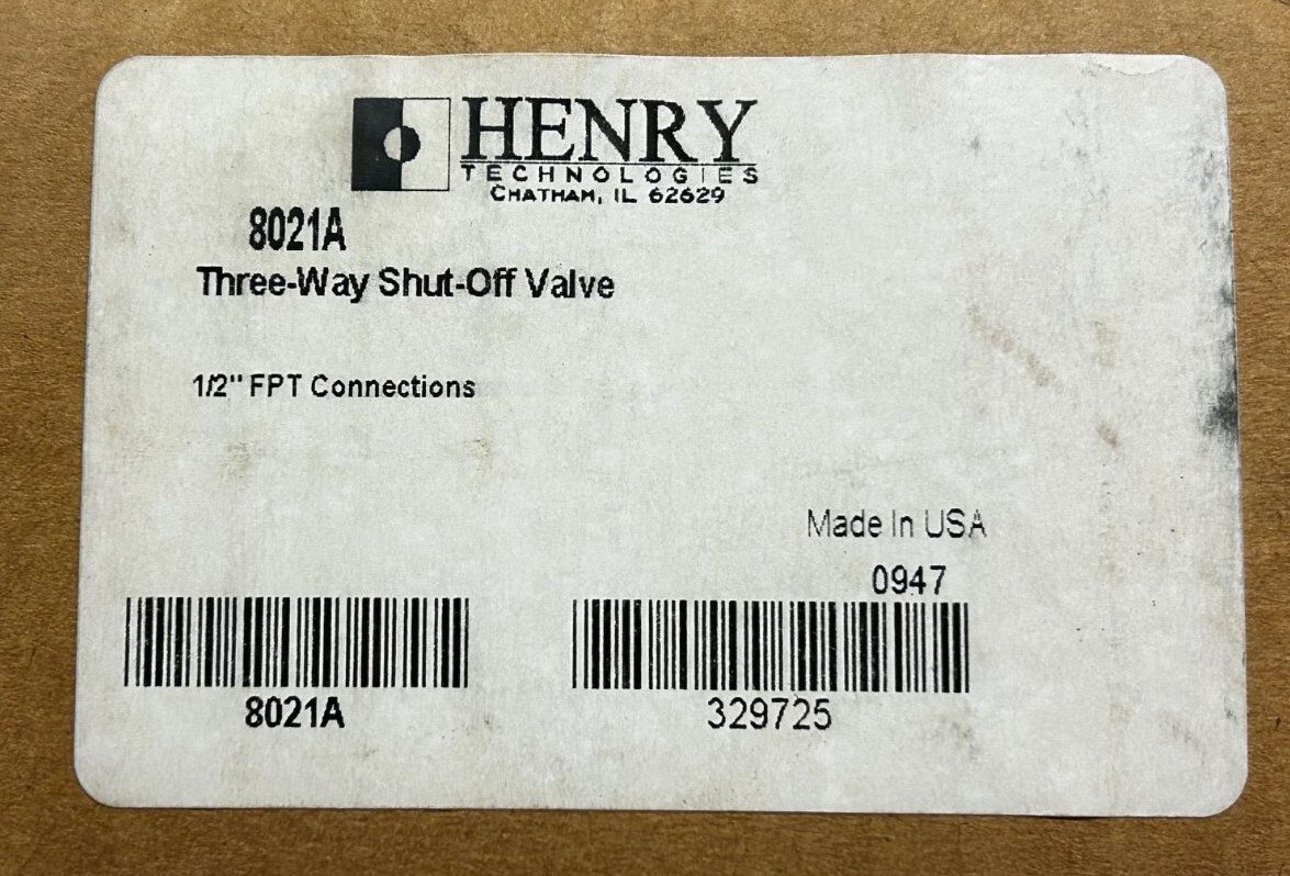 Henry 8021A Three-Way Shut Off Valve 1/2" FPT | eBay