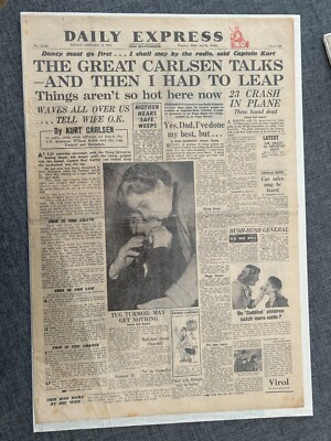 SS FLYING ENTERPRISE SINKING CORNWALL DAILY EXPRESS 1952 VINTAGE NEWSPAPER