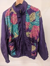 Vintage Women's Jacket Purple A.T.N.Y. Medium Lightweight Leaf Front Pockets