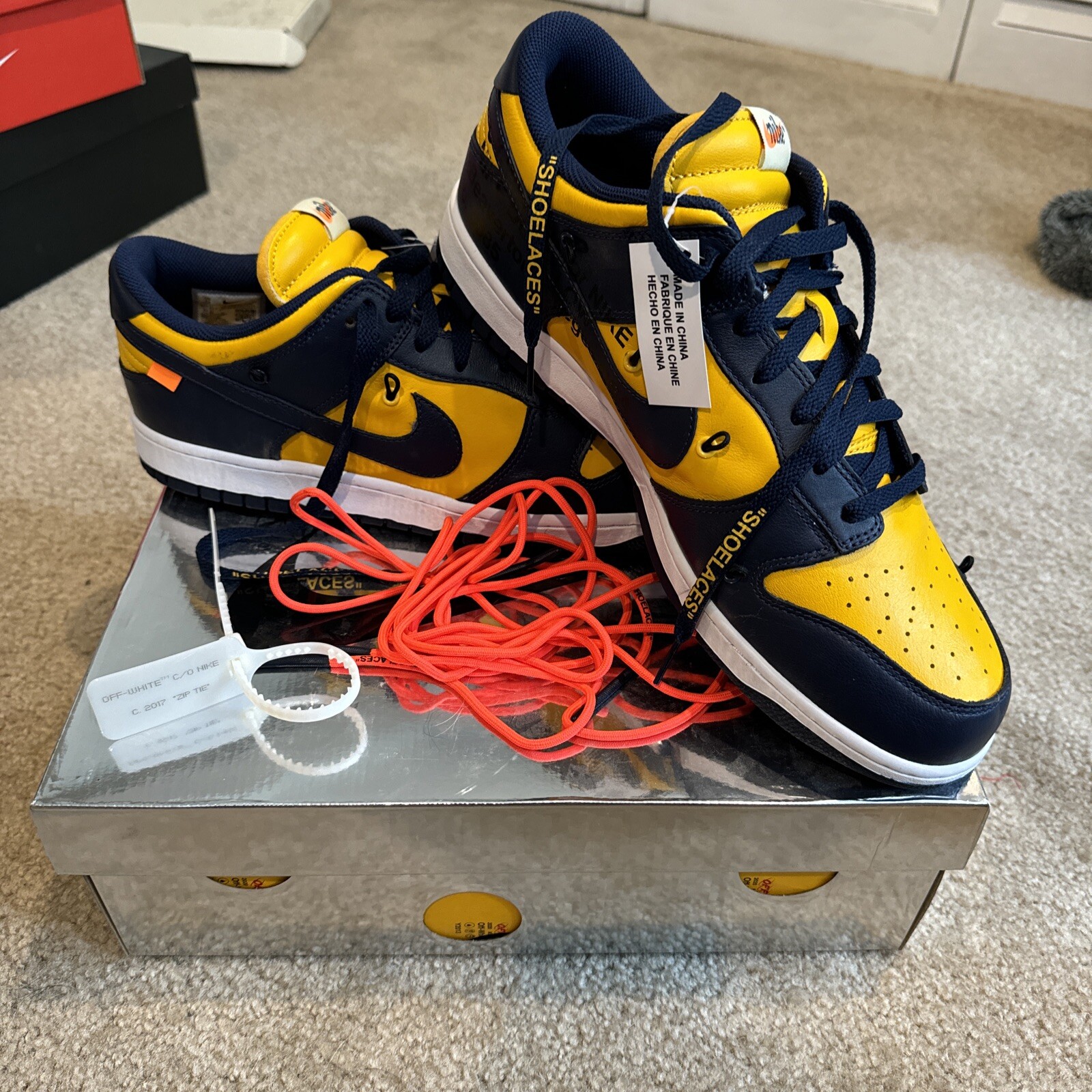 OFF WHITE X NIKE Taglia 13 Nike Dunk Low x BIANCO SPORCO University G 2019 NUOVE CON SCATOLA