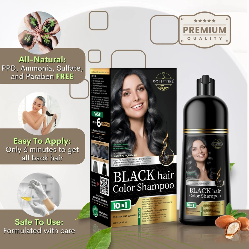 Champú tinte para cabello negro, cobertura 100 % gris, color de cabello orgánico, sin manchas en la piel Foto 3 de 4