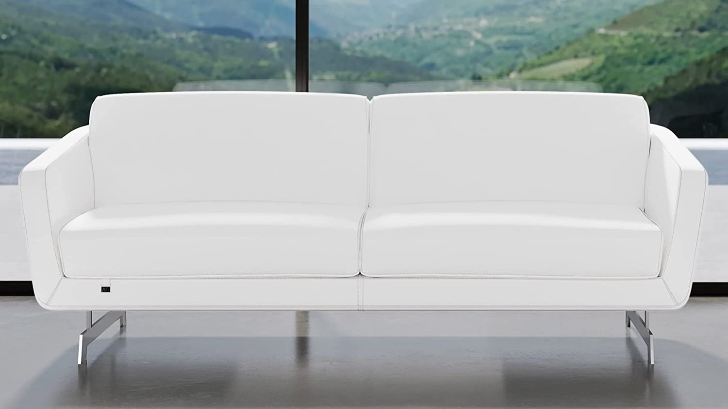 Modern Armondo Sofa in Two Tone White Microfiber Leather and Grey Accent